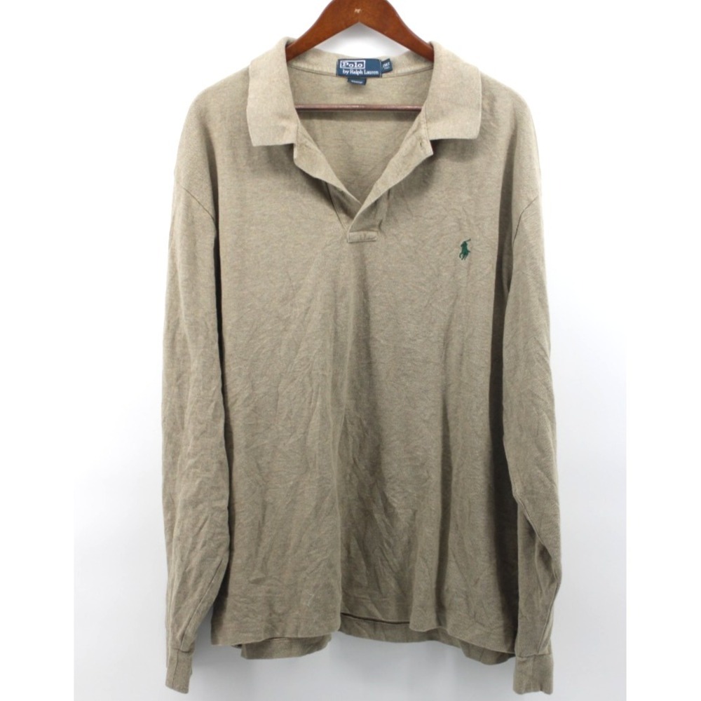 Polo Ralph Lauren Long Sleeve Polo Shirt Mens 2XLT Tan Vintage y2k